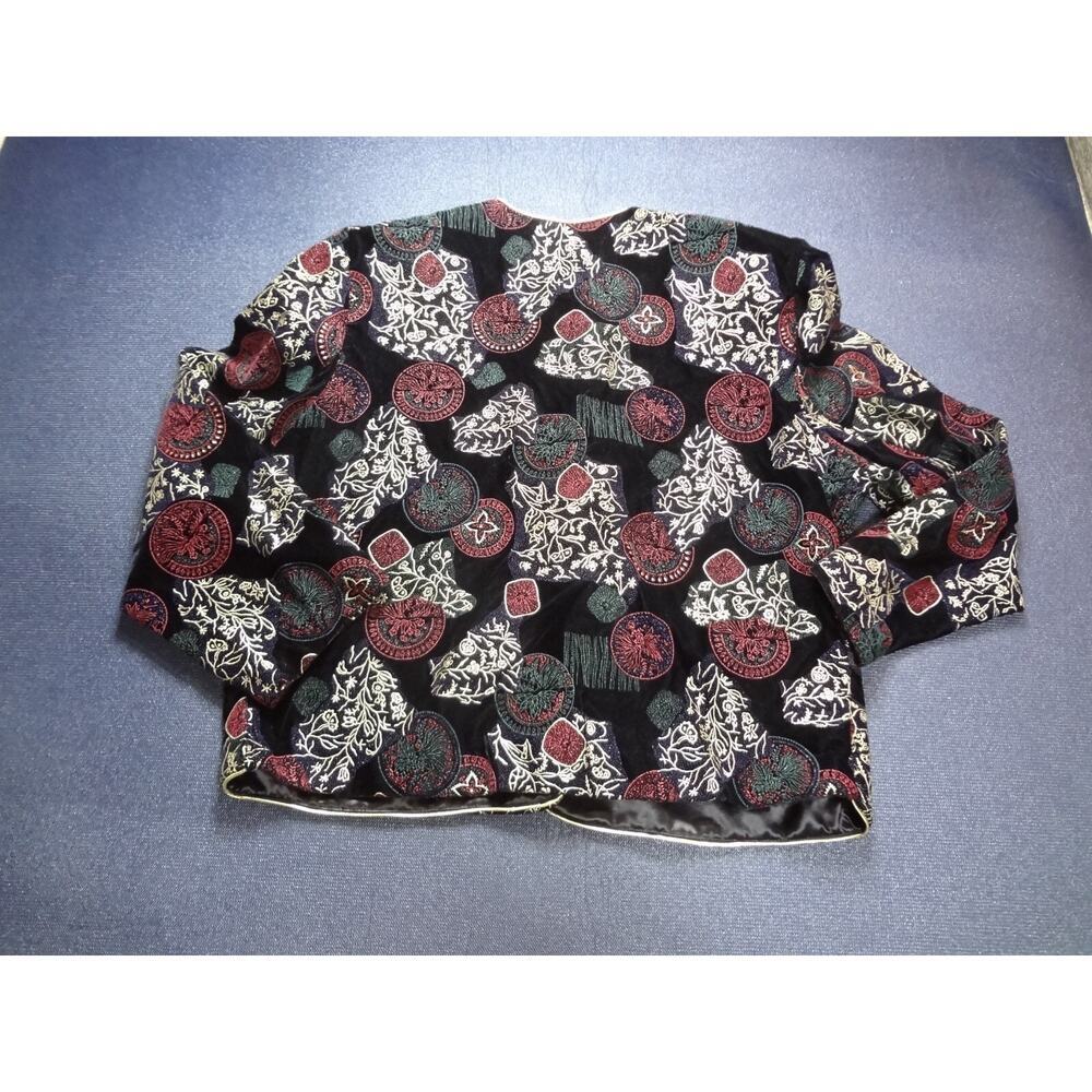 Vintage Norton McNaughton Blazer Womens 16 Black Red Velvet Ornate Button-Up